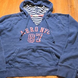 Aeropostale Women 2XL Blue Pink AERO NYC 87 Pocket Pullover Y2K‎ Hoodie